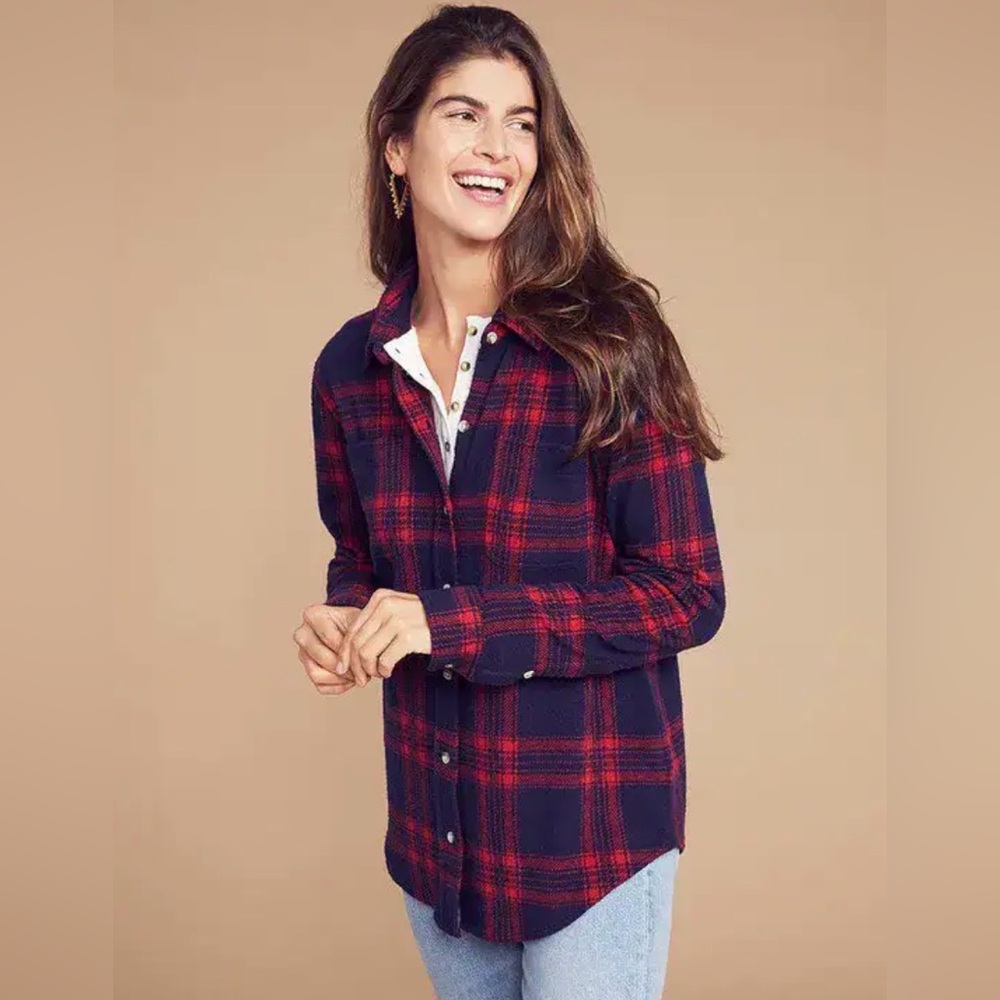 Faherty Legend Sweater Shirt Arlington Plaid Red Blue Long Sleeve Buttonup Large
